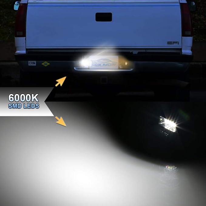 LED License Plate Light Lamp Assembly Compatible with 1988-1999 Chevy C1500 K1500 Silverado Sierra Pickup Tahoe Yukon Blazer S10 Sonoma S15 Black Housing 6000K White, Pack of 2