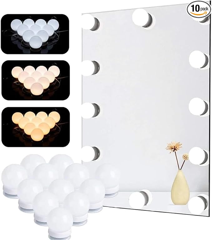 LED Vanity Lights for Mirror, Hollywood Style Vanity Lights with 10 Dimmable Bulbs, Adjustable Color & Brightness, USB Cable, Mirror Lights Stick on for Makeup Table Dressing Room (8 Lights)