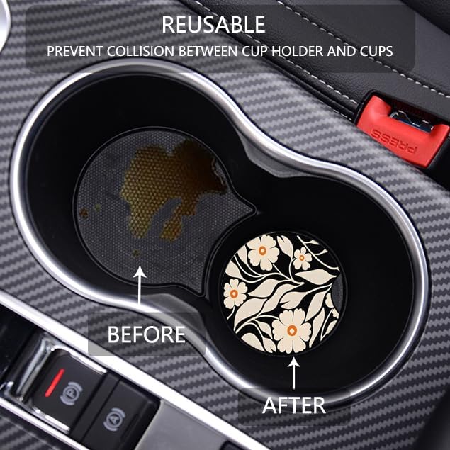 Car Cup Holder Coaster, Neoprene Universal Non-Slip Cup Holders, Car Accessories Interior for Women and Man Interior Sets 2 Pack (RYD-BD04)
