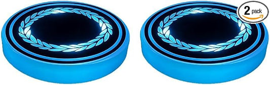 Mandark LED Car Cup Holder Lights, 2PCS Waterproof 7 Colors Changing Vehicle USB Charging Coaster Pad, Auto Interior Atmosphere Lamp Cup Mat Accessories, Universal for SUV Sedan Truck (Olive Strip)