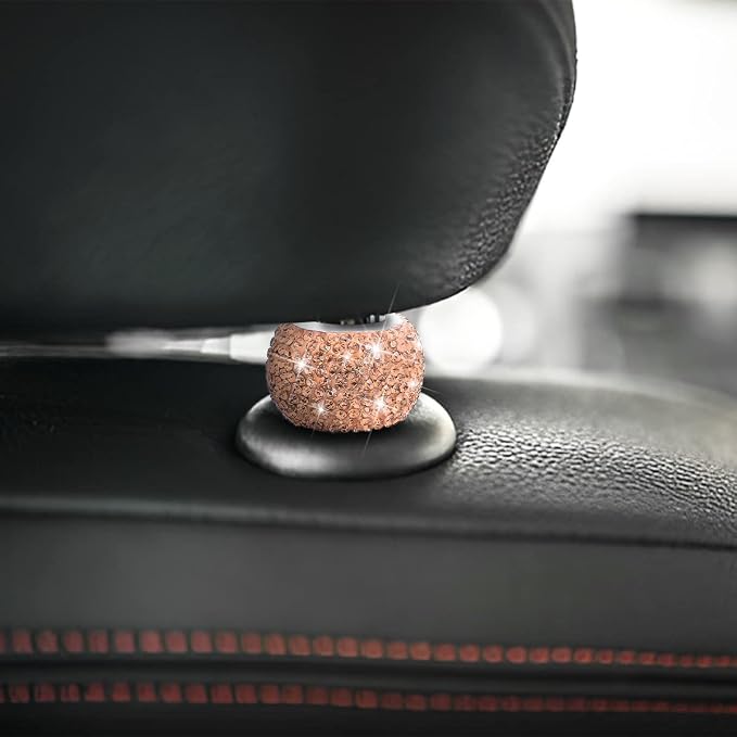 BELOMI 4 Pack Car Headrest Collars, Bling Car Head Rest Collars Rings Decor, Rhinestone Car Head Rest Collars, Diamond Interior Car Seat Accessory (Peach Pink)
