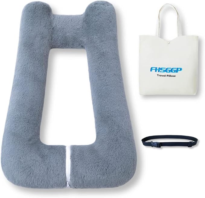 FHSGGP Travel Pillow Upgraded Version of Aircraft Travel Neck Pillow | With Storage bag, Sleep Pillows for Travel by Train, Car, or Plane, Supporting the Head and Body, Travel Pillow for Kids Grey