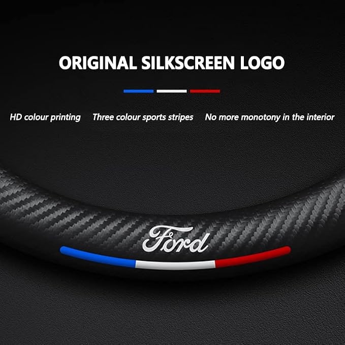 Steering Wheel Cover Compatible with Ford, Nappa Leather&Carbon Fiber Texture Steering Wheel Cover, 14.5-15 Inch Diameter with 2 Coasters and USB Fast Charging Cable (Black)