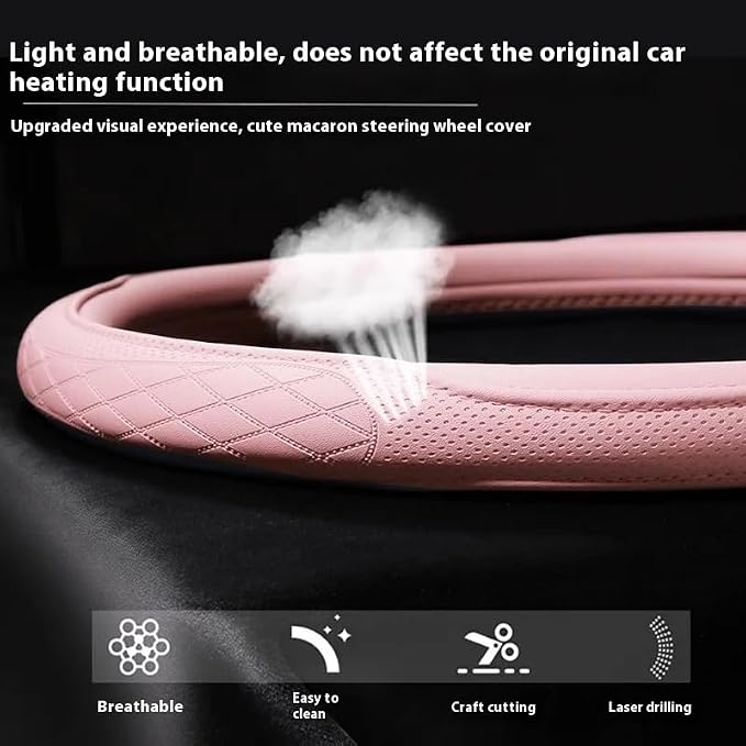 Light Green Steering Wheel Cover for Women, Cute Perforated Leather Car Steering Wheel Cover with Odorless Rubber Inner, Non-Slip Universal Fit (Light Green)