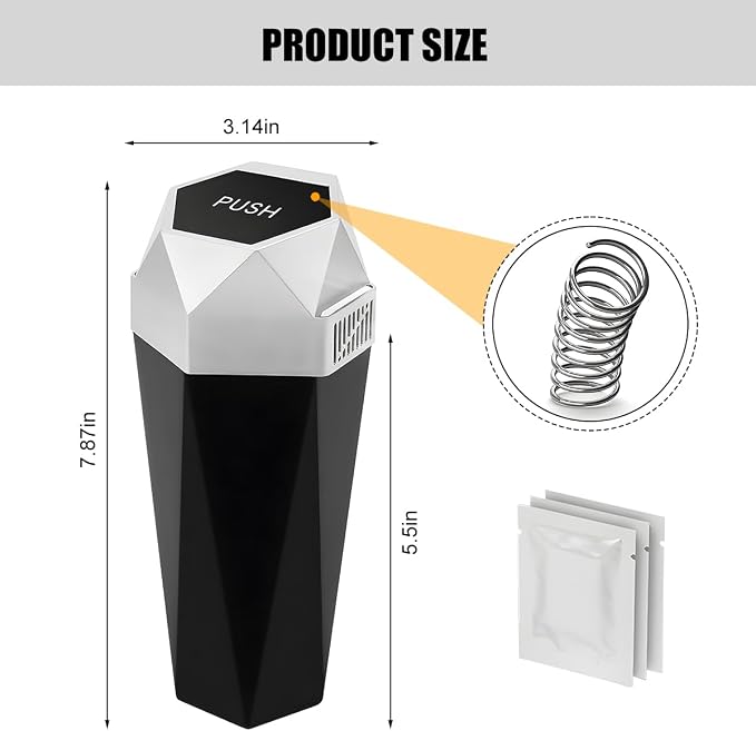 Car Trash Can with Lid, Mini Leakproof Fragrance Vehicle Cup Holder Garbage Bin for Console Door, Small Portable Auto Interior Dustbin Organizer Accessories, Universal Fit (Silver)