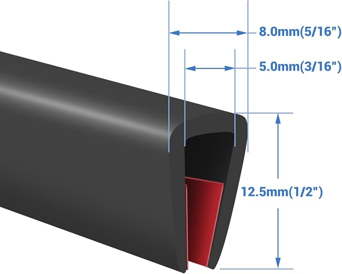 Rubber Edge Trim, Self-Adhesive U Channel Edge Trim, U Shaped Edge Protector for Glass, Mirror, Flexiglass, EPDM Material, Slot Width 3/16"(5mm), Length 10 Ft, Black