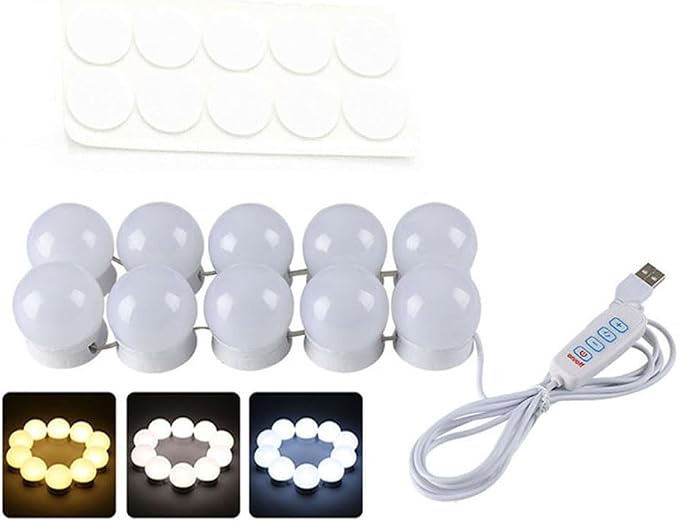 LED Vanity Lights for Mirror, Hollywood Style Vanity Lights with 10 Dimmable Bulbs, Adjustable Color & Brightness, USB Cable, Mirror Lights Stick on for Makeup Table Dressing Room (8 Lights)