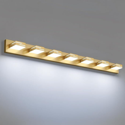 LED Modern Bathroom Vanity Light Fixtures, Dimmable Gold Vanity Lights for Bathroom Lighting Fixtures Over Mirror, with 360° Rotatable Heads 7-Light 48-inch (Cool White 6000K)