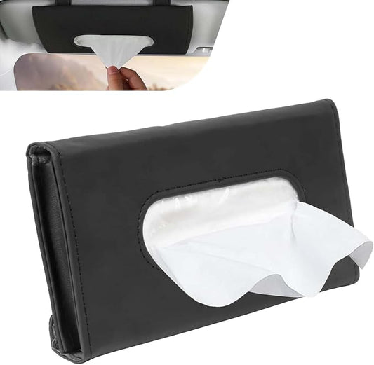 Car Visor Tissue Holder, Upgraded Version Hanging Tissue Holder in Car, Premium PU Leather Paper Napkin Organizer, Universal for Vehicles, Trucks, RVs and More (Black)