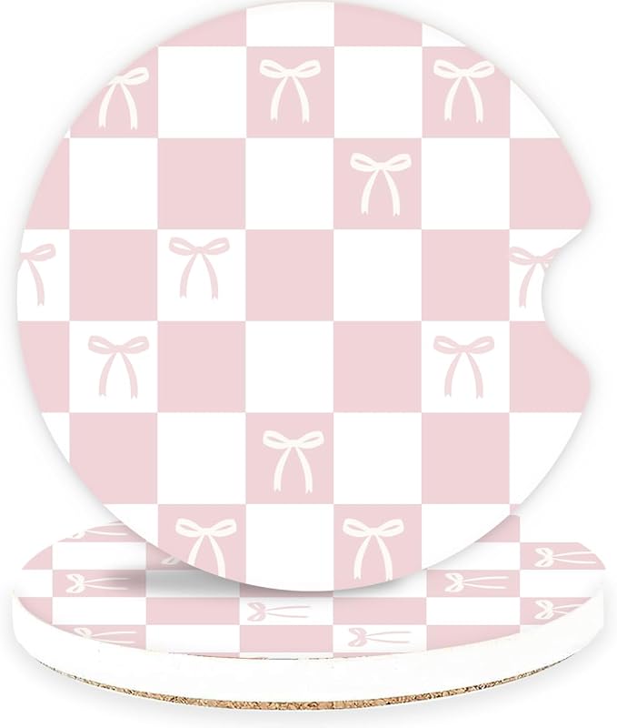 Ceramic Car Coasters – Absorbent Car Cup Holder Coaster Set for Women, Cute Aesthetic Car Accessories for Girls, 2 Pack (Petal Pink)