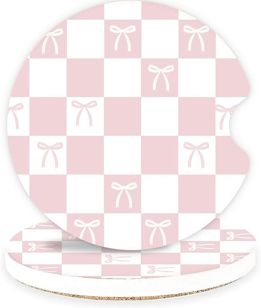 Ceramic Car Coasters – Absorbent Car Cup Holder Coaster Set for Women, Cute Aesthetic Car Accessories for Girls, 2 Pack (Petal Pink)