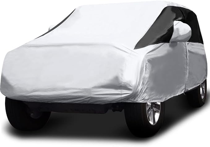 Titan Premium Multi-Layer PEVA Car Cover for Wrangler 4-Door SUVs 164-184". Waterproof, UV Protection, Anti-Scratch Protective Lining, Driver-Side Zippered Opening. Fits Wrangler SUVs.