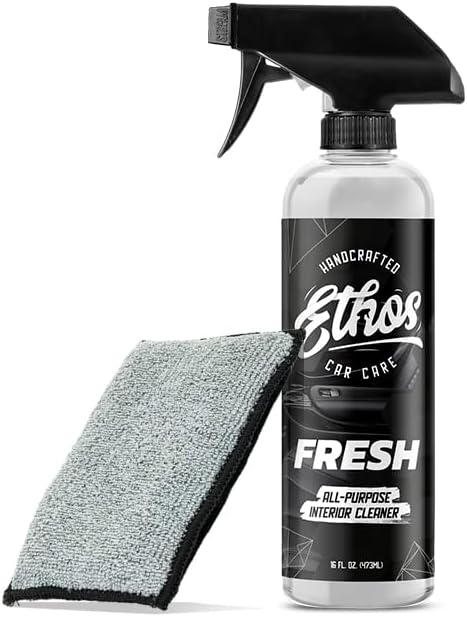 Ethos FRESH - All Purpose Interior Cleaner Car Detailing Kit, Detailing Spray - Car Interior Detailing - Interior Cleaner for Cars, Trucks, SUVs, Jeeps, Motorcycles, RVs & More (16oz FRESH & Scrubber)