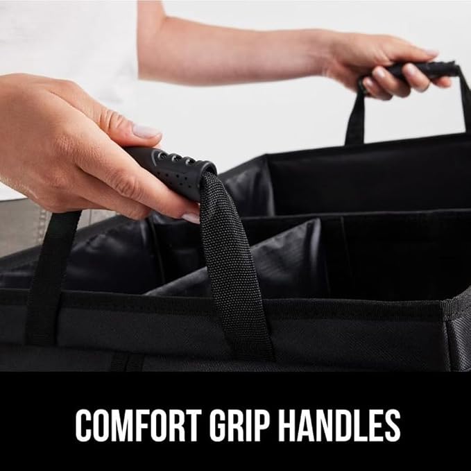 Heavy-Duty Car Trunk Organizer with Built-In Insulated Cooler – Large Collapsible SUV Cargo Storage Bin, Rigid Plastic Walls (Won't Sag), Non-Slip Straps, Black
