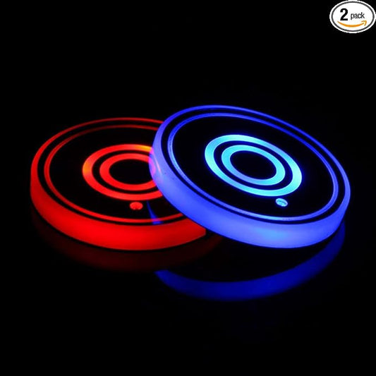 LED Car Cup Holder Lights, 7 Colors Changing USB Charging Mat Waterproof Cup Pad, LED Interior Atmosphere Lamp Decoration Light Inside Car Lighting Accessories (2pcs) (Style 2)