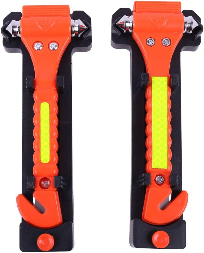 2PCS Car Safety Hammer Emergency with Seat Belt Cutter and Vehicle Window Glass Breaker | for Escape Tool with Reflective Tape