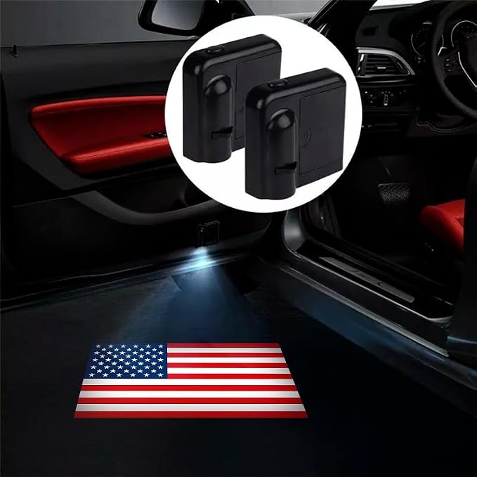 2pcs for USA Color Flag 3D Magnetic Car Door Step LED Welcome Logo Shadow Ghost Light Projector Lamp fits All Car Models (USA Color Flag) by DmStore