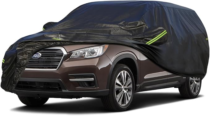 KouKou Waterproof SUV Car Cover Suitable for Subaru Ascent from 2018 to 2025, 7 Layers Windproof All Weather Waterproof Outdoor Cover Sun Rain UV Dust Snow Protection. Black