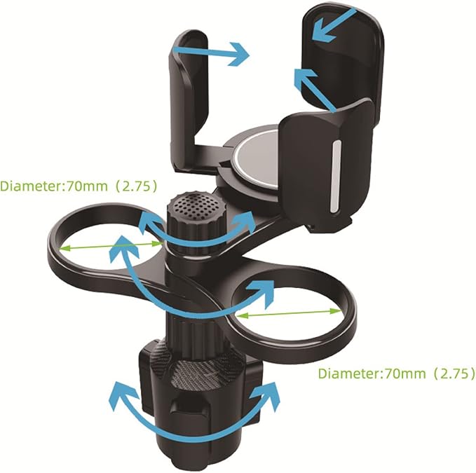 3 in 1 Car Cup Holder Expander with Adjustable Base, All Purpose Car Cup Holder and Organizer, Road Trip Essentials Car Accessories for Snack Bottles Cups Drinks (B03)