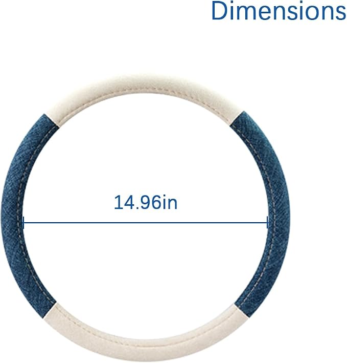 Zpana Car Steering Wheel Cover, 15" Linen Breathable Soft Anti-Slip Full Surround Vehicle Steering Wheel Protector, Automobile Interior Protection, Universal for Sedan Truck SUV (Blue/White)