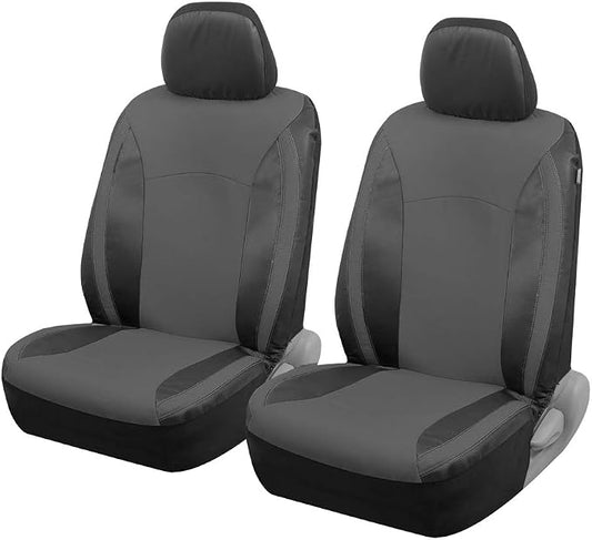 Motor Trend Gray Faux Leather Car Seat Covers for Front Seats – Automotive Bucket PU Leather Seat Covers for SUV Made for Vehicles with Removable Headrests, Interior Covers for Car Truck Van SUV