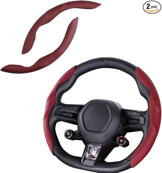 Car Steering Wheel Cover, O/D Shape, Nappa Leather, Segmented, Anti-Slip, Odorless, Breathable, for Men & Women, 14-15inch (Burgundy)