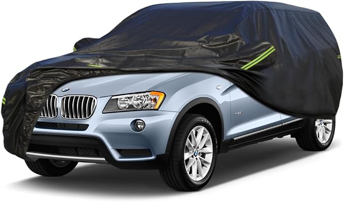 KouKou Waterproof SUV Car Cover Suitable for BMW X1 from 2009 to 2025, 7 Layers Windproof All Weather Waterproof Outdoor Cover Sun Rain UV Dust Snow Protection. Black