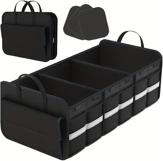 CloudDream Car Trunk Organizer, 100L Extra Large Capacity SUV Cargo Storage with 3 Compartments & 6 Pockets, Waterproof Collapsible Organizer for SUV, Truck, Minivan, Sedan, Auto Accessories