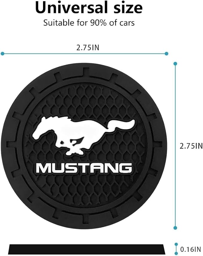 Black Silicone Car Coasters for Ford Mustang Series Non-Slip Car Cup Holder Coasters,Car Interior Accessory for Car Cup Holder 2Pcs 2.75 Inch