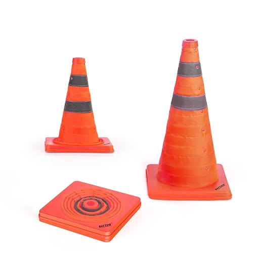 BATTIFE 18 Inch Collapsible Traffic Safety Cones, Orange Cones, Multi Purpose Pop-up Cones with Reflective Collar, for Road Parking, Driving Practice [1 Cone]