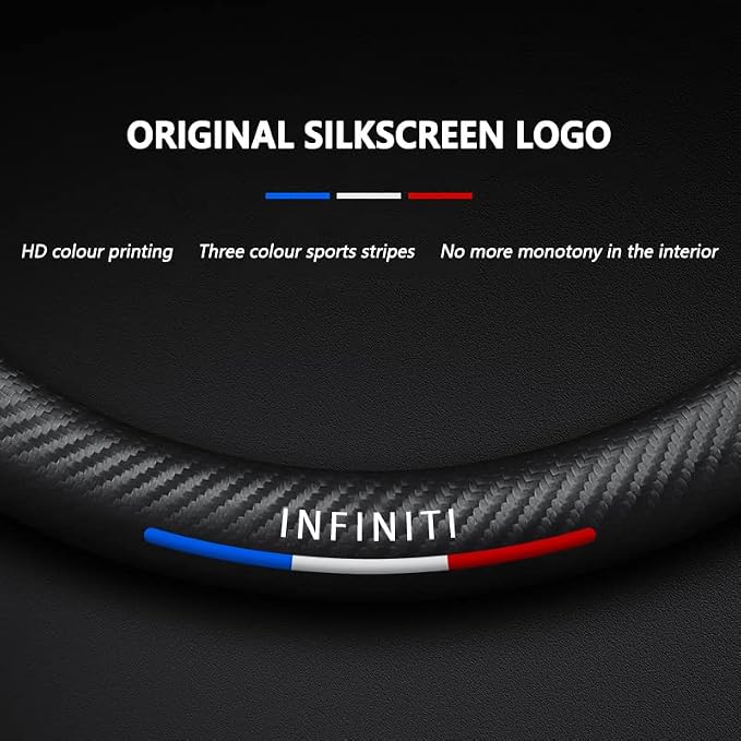 Steering Wheel Cover Compatible with Infiniti, Nappa Leather&Carbon Fiber Texture Steering Wheel Cover, 14.5-15 Inch Diameter with 2 Coasters and USB Fast Charging Cable (Red)