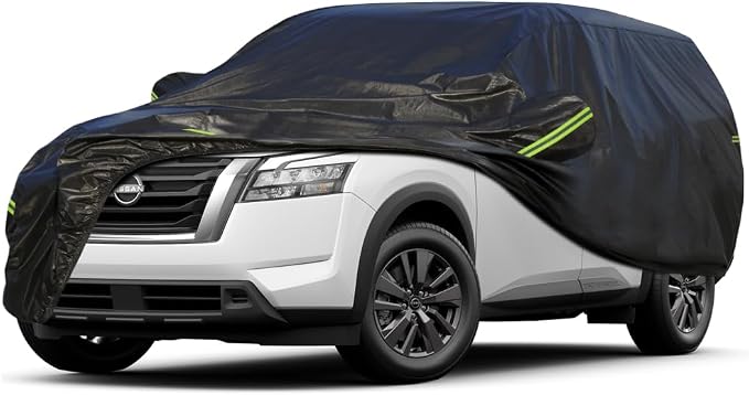 KouKou Waterproof SUV Car Cover Suitable for Nissan Pathfinder from 2004 to 2025, 7 Layers Windproof All Weather Waterproof Outdoor Cover Sun Rain UV Dust Snow Protection. Black