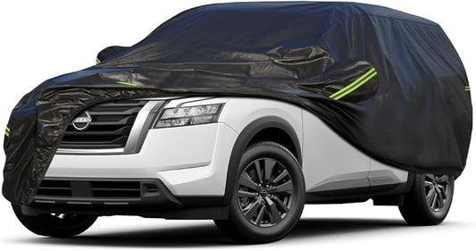 KouKou Waterproof SUV Car Cover Suitable for Nissan Pathfinder from 2004 to 2025, 7 Layers Windproof All Weather Waterproof Outdoor Cover Sun Rain UV Dust Snow Protection. Black