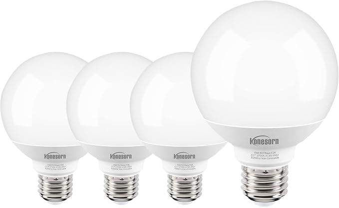 Honesorn Vanity Light Bulb 60 Watt Equivalent Globe Light Bulbs, 2700K Warm White E26 Base, Round Light for Bathroom, G25 LED Light Bulbs for Vanity Mirror CRI85+, 500LM, 120V, Non-dimmable, 4 Pack