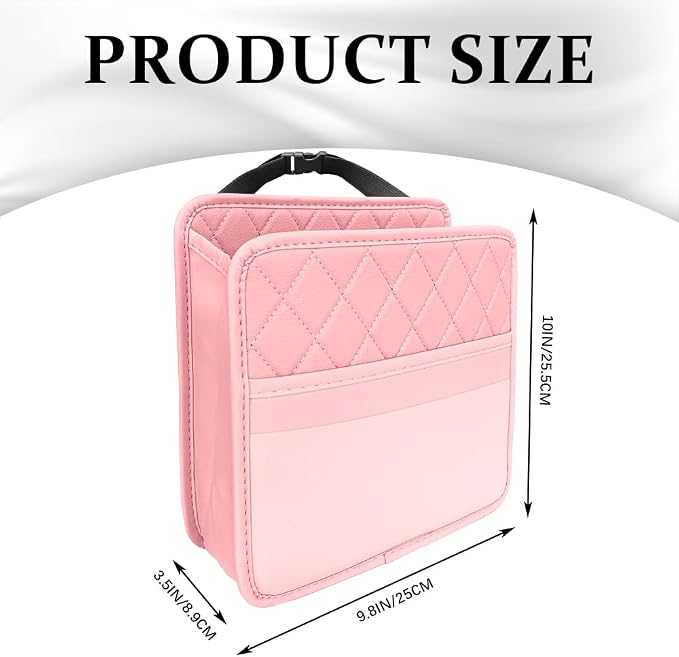 Car Seat Back Organizer, Car Organizers and Storage, PU Leather Vehicle Backseat Hanging Storage Pocket, Multipurpose Auto Organizer Hanging Universal for Most Vehicles (Pink)