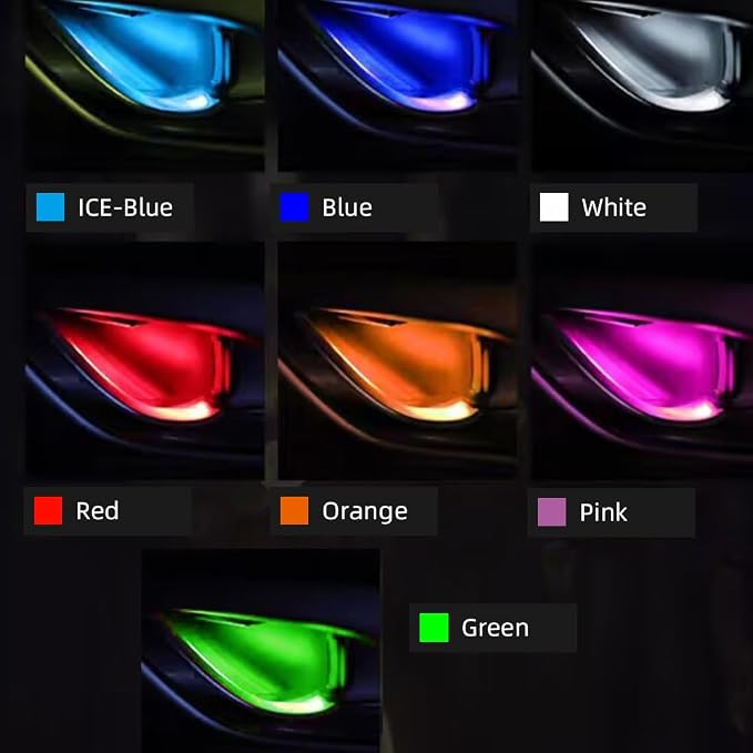 4pcs Blue Car Door Bowl Light Inner Handle Mood Lighting Decorative Interior Lamp LED Lighting Around Doors Suitable for Taxis, Cars and Ships at Night