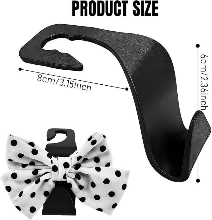 2PCS Car Seat Headrest Hooks, Car Purse Hook, Cute Bow Knot Vehicle Seatback Hanging Storage Organizer, Auto Seatback Decor Organizer Hanger for SUV Truck (White/Polka Dot)