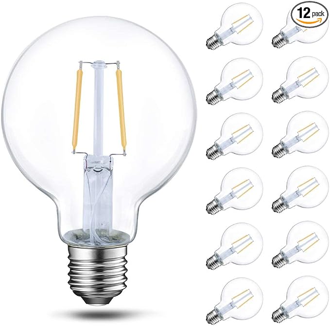 Energetic 12-Pack 5W Dimmable LED Globe Light Bulb, G25 LED Vintage Light Bulb, 60W Equivalent, 500Lumens, 2700K Soft White, E26 Base, ETL Listed