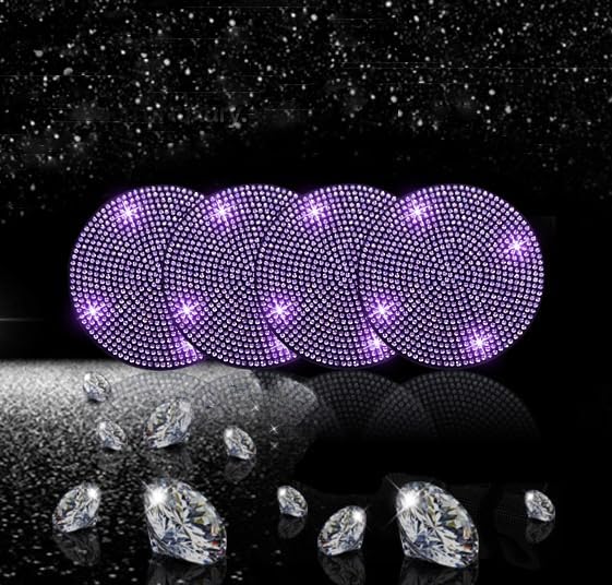 NBTEPEM 4pcs Bling Car Cup Holder Coaster, 2.75 inch Anti-Slip Shockproof Universal Car Coasters Insert Bling Crystal Rhinestone Automotive Interior Accessories for Women (4 pcs, Purple Violet)