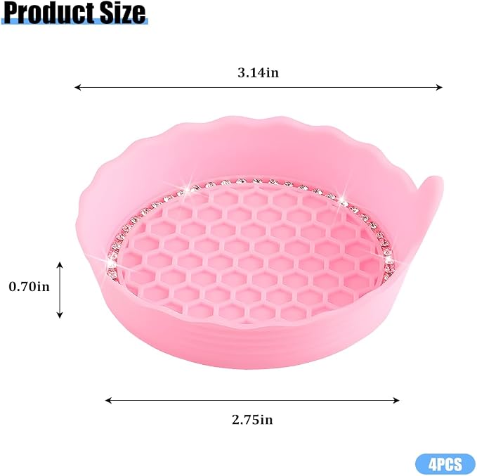 HZEL 4PCS Bling Car Cup Holder Coaster, Shiny Crystal Rhinestone Silicone Dustproof Drink Cup Insert Pad, Dazzling Automotive Interior Water Bottle Holder Embedded Mat, Universal Fit (Pink)