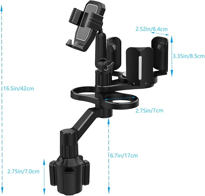 4-in-1 Car Expander with Dual Cup Holder, Phone Holder, 360 Adjustable Base, All Purpose Organizer for Snack Bottles, Drinks