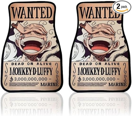 Anime Car Carpet Mat Set of 2 Front, Brown Lffy Design Automotive Accessories Interior All Weather Floor Mats Decor with Non Slip Black Anti Skid Backing