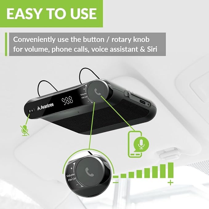 Avantree Roadtrip - Car Bluetooth Speaker & Wireless FM Transmitter Kit 2-in-1 for Streaming Cell Phone Audio to Car Speaker with Hands-Free 6W Speakers, Built-in Mic, and Long 22hr Playtime