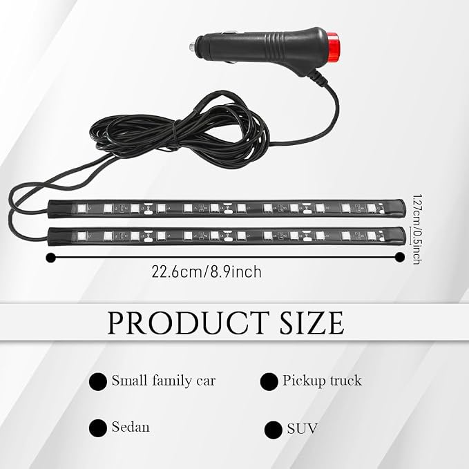 Car LED Strip Light, Car Interior Lights, 12V 24 LED Under Dash Atmosphere Lights with Cigarette Lighter Port, Auto Atmosphere Under Dash Lighting Kit for Vehicles (Blue, Cigarette Lighter)