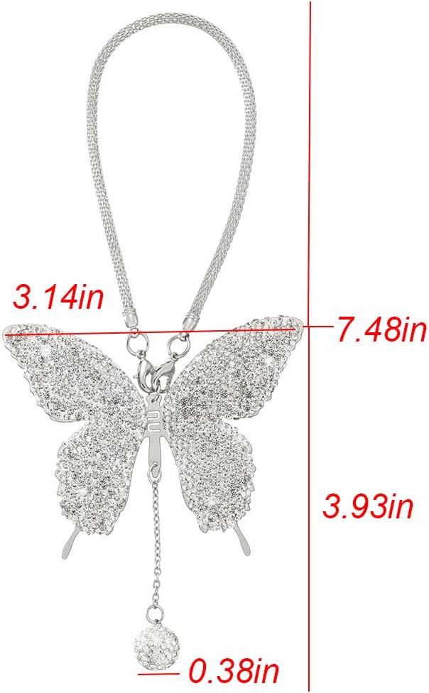 Rhinestones Butterfly Diamond Car Accessories - Crystal Rear View Mirror Charms for Women, Valentine's Day Gifts - Silver