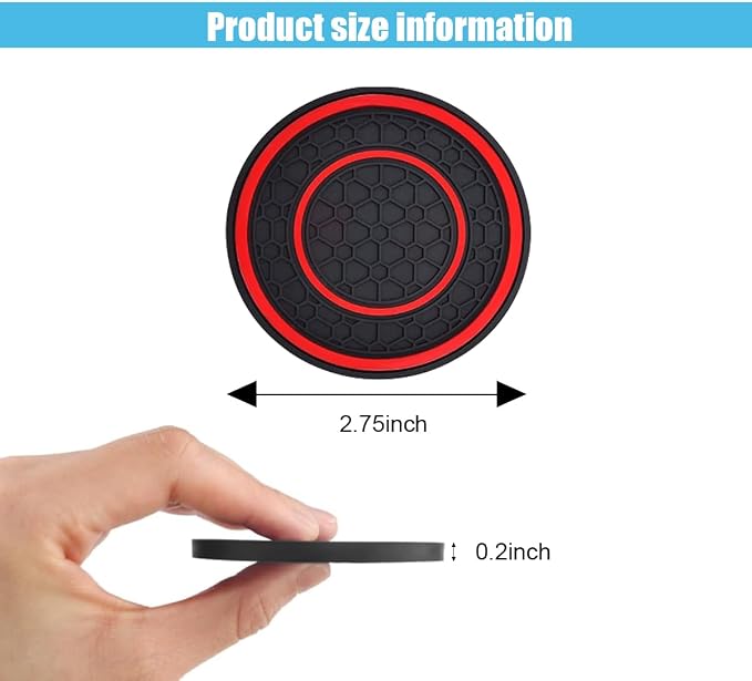 2PCS Car Cup Holder Coasters, 2.75 Inch Auto Non-Slip Anti Dust Cup Mats, Console Cup Holder Insert Coaster Auto Insulated Mats, Universal Interior Accessories for Most Cars (Red)