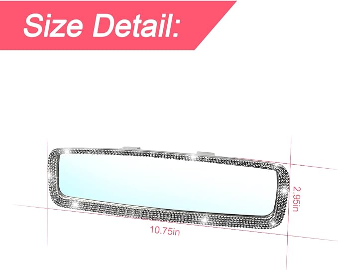 Car Bling Rearview Mirror, Rhinestones Crystal Diamonds Rear View Mirrors with HD Glass, Universal Clip-on Rear View Mirrors for Cars, Vehicles, SUVs, Car Accessories for Women Girls (Black)