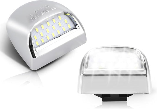 D-Lumina Chrome LED License Plate Lights Assembly Housing Compatible with 1999-2013 Chevy Silverado GMC Sierra 1500 2500 3500 HD Suburban Tahoe Cadillac Escalade EXT Yukon XL, 6000K White 2-Pieces