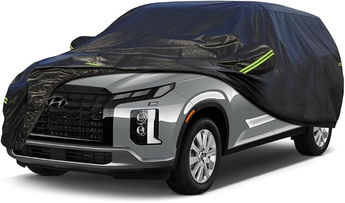 KouKou Waterproof SUV Car Cover Suitable for Hyundai Palisade from 2018 to 2025, 7 Layers Windproof All Weather Waterproof Outdoor Cover Sun Rain UV Dust Snow Protection. Black