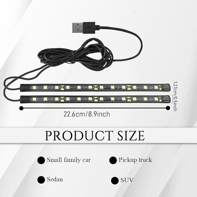 Car LED Strip Light, Car Interior Lights, 12V 24 LED Auto Under Dash Atmosphere Lights with USB Port, Auto Atmosphere Under Dash Lighting Kit for Vehicles (White, USB)